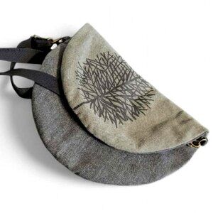 Gray Crossbody Bag with Artistic Design